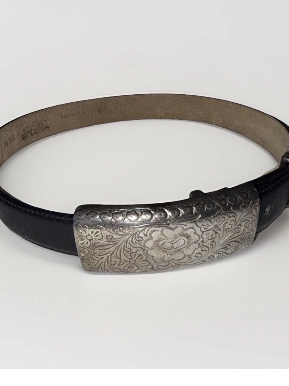Vintage Western Boho Patricia Green Black Leather Belt w/ Silver Filigree Buckle